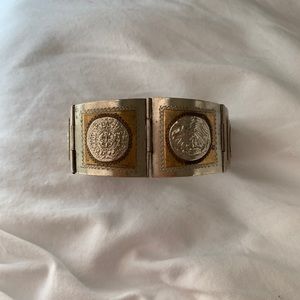 Vintage silver and brass coin bracelet